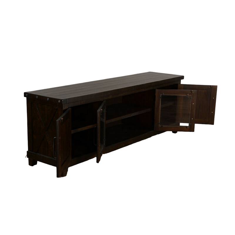 Anva TV Media Console, Shelves, Doors, Dark Brown Mahogany, 74 Inch