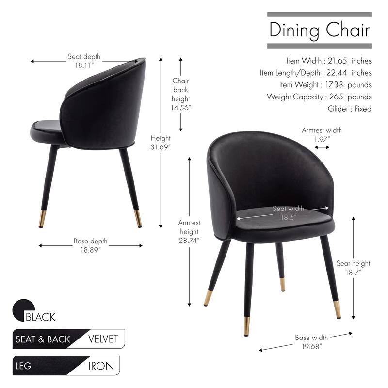 Porthos Home Pru Velvet Dining Chairs with Gold Trim, Set of 2