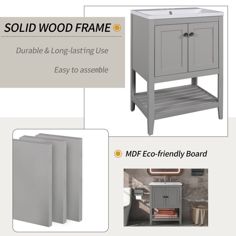 24"Freestanding Bathroom Vanity with Ceramic Sink