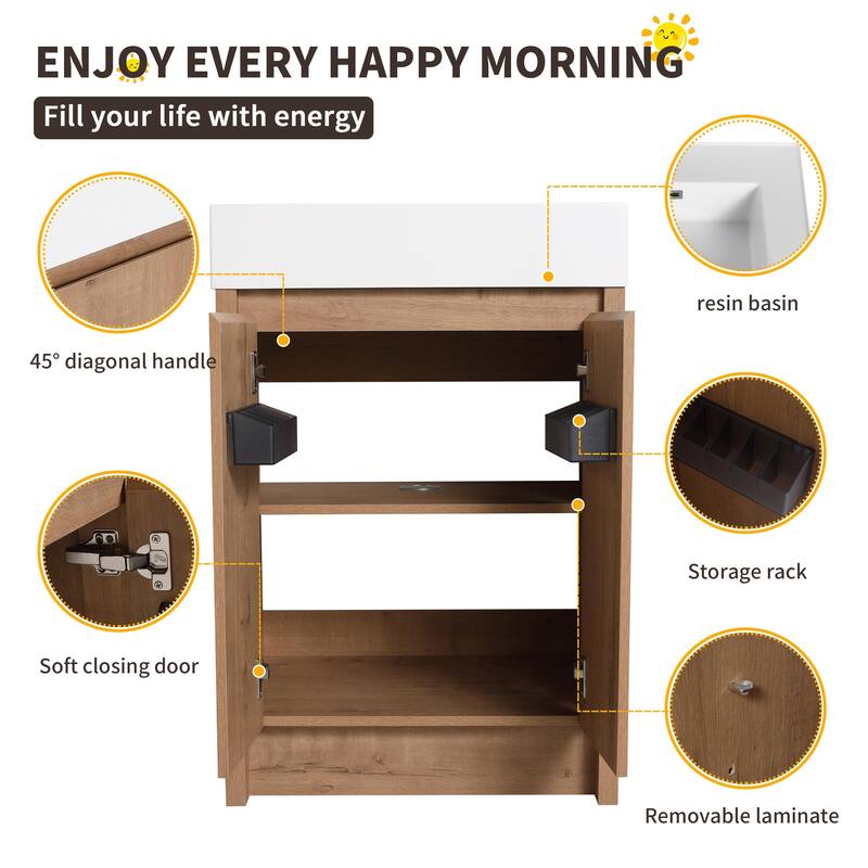 Beingnext 24"/30"/48"/60" Bathroom Vanity with Sink, Freestanding Bathroom Vanity with Soft Close Door