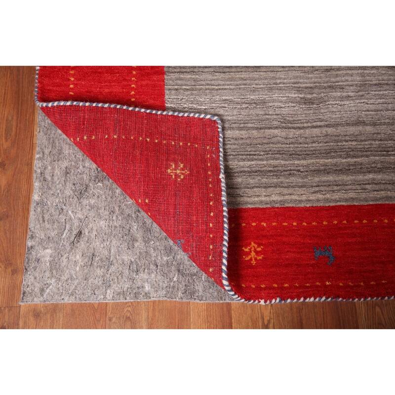 Striped Gabbeh Indian Area Rug Hand-Knotted Wool Carpet - 8'2" x 9'7"