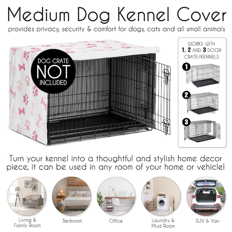 Sweet Jojo Designs Bone Paw Print Girl Dog Crate Kennel Cover 36in. Light and Bright Hot Blush Pink Modern Off White Puppy