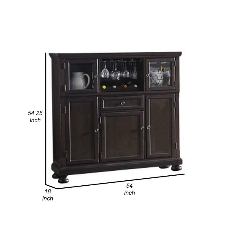 Cappi 54 Inch Curio Bar Cabinet, 2 Glass Doors, Single Drawer, Brown Wood