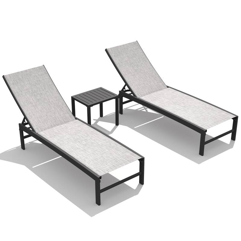 3-Piece Outdoor Loungers Patio Chaise Lounge Chairs Set with Side Table