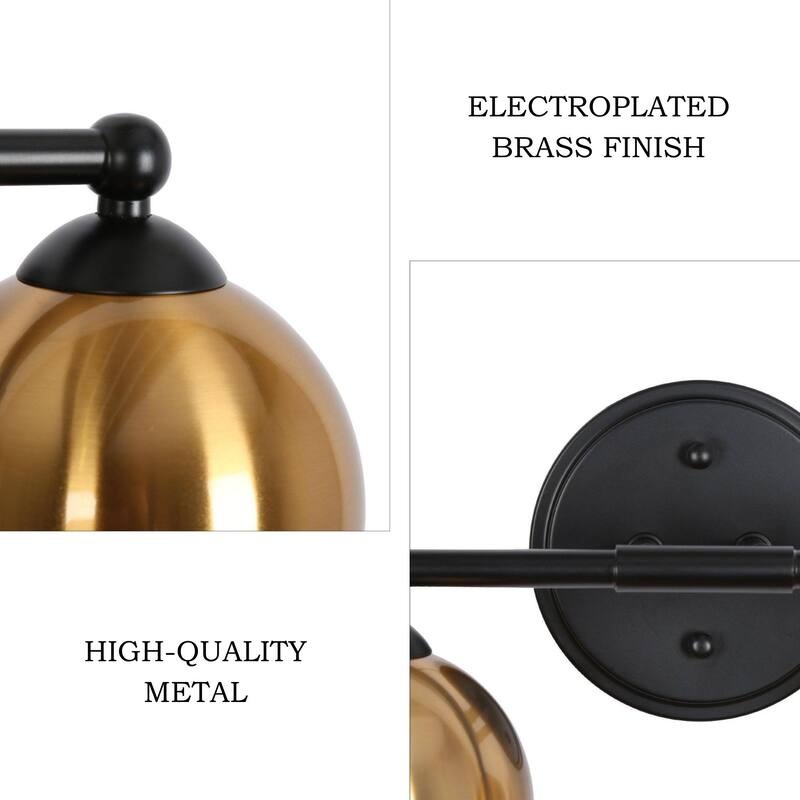 2-Light Modern Black Gold Vanity Light Bathroom Metal Wall Sconce for Powder Room - 14.5'' L x 6'' W x 7.5'' H