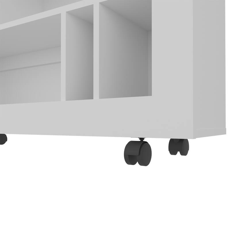 Anmytek White Rolling Storage Cart, Open Cubby Shelf Organizer, Living Room Side Table with Wheels
