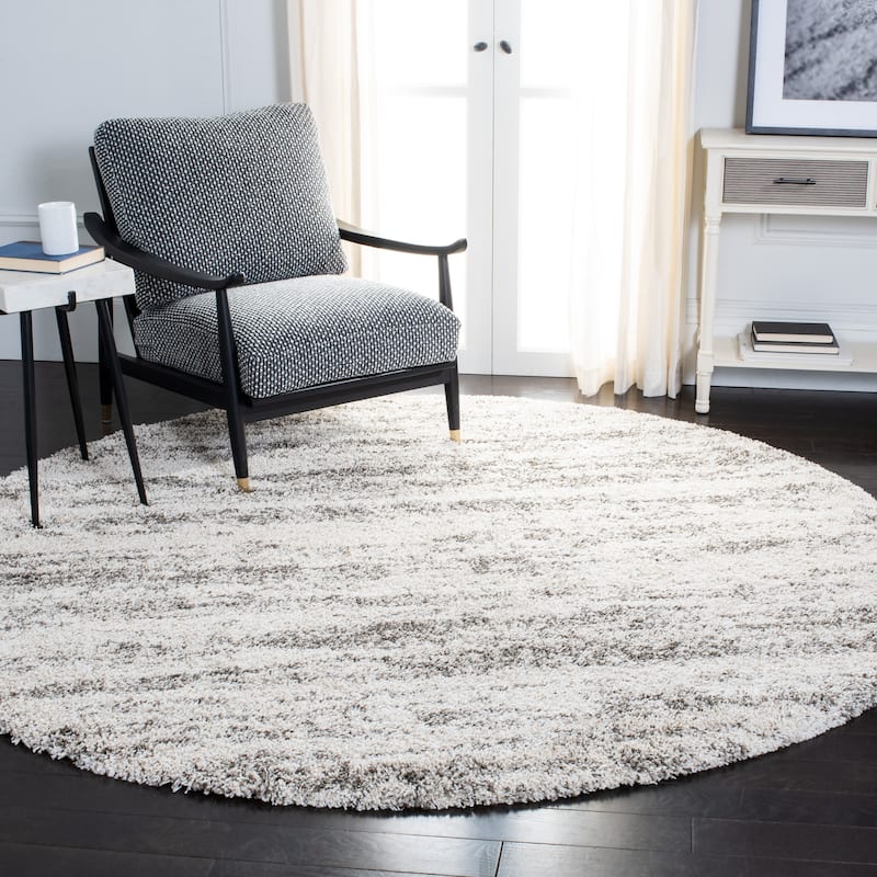 SAFAVIEH Hudson Shag Lulzime Modern Abstract 2-inch Thick Rug - 7' Round - Ivory/Grey - Round