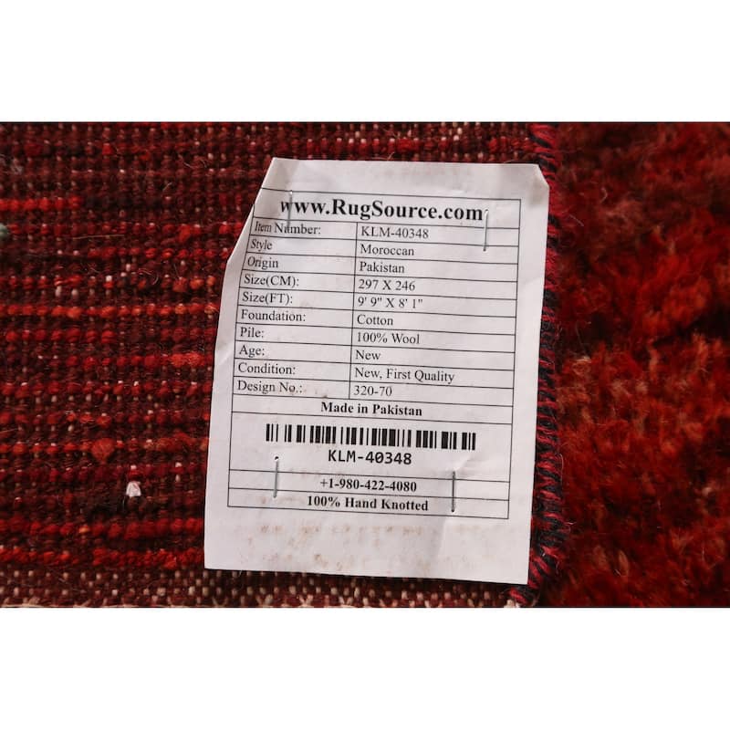 Red Geometric Moroccan Oriental Rug Hand-Knotted Tribal Wool Carpet - 8'1" x 9'9"