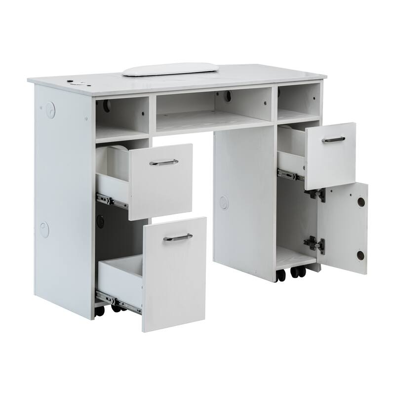 AVIGNON Manicure Table Nail Station Desk Stone Top Acetone Resistant, White - N/A - Cabinet - White