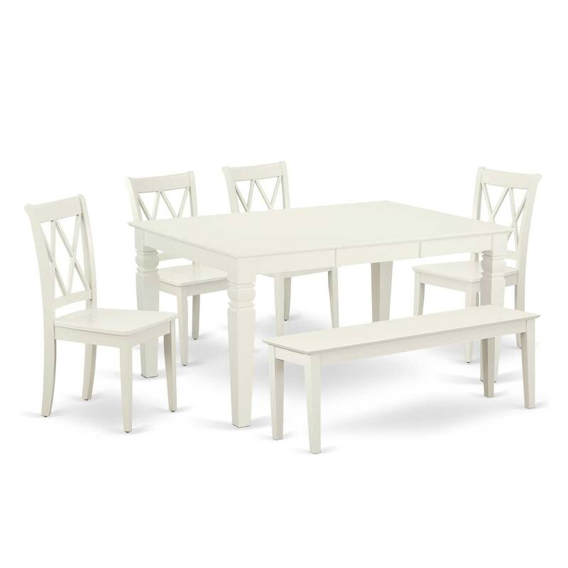 Vintage Dining Room Set - 6 Piece Table & Chair Set, Linen White, 42x60 Inch Rectangle Table