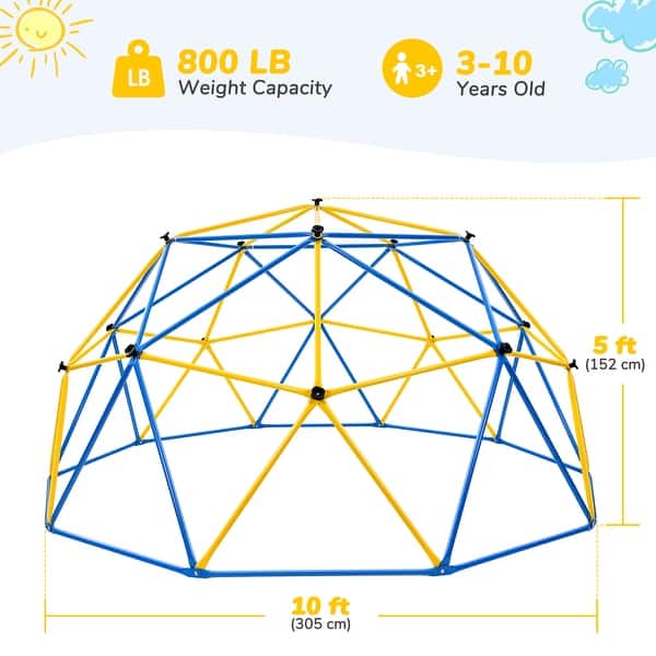 Hapfan Upgraded 10FT Climbing Dome with Canopy, Swing & Monkey Bars for Kids 3-12 (800LB)