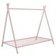 preview thumbnail 8 of 9, Pink Twin Size Metal House Tent Floor Play Bed with Slat for Kids, Girls and Boys