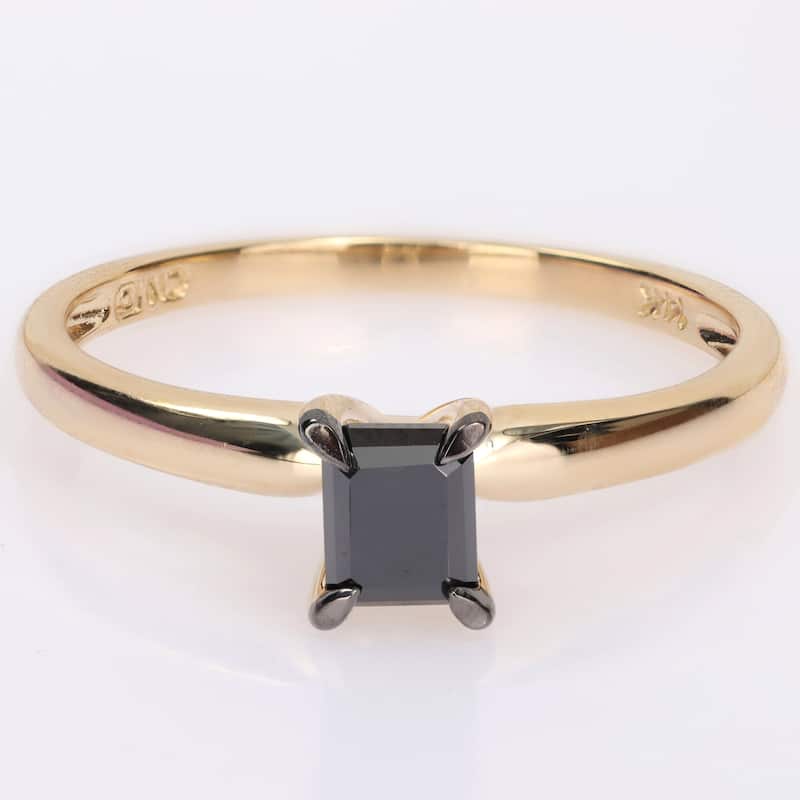Miadora 1/2ct TDW Emerald-cut Black Diamond Solitaire Engagement Ring in 14k Yellow Gold