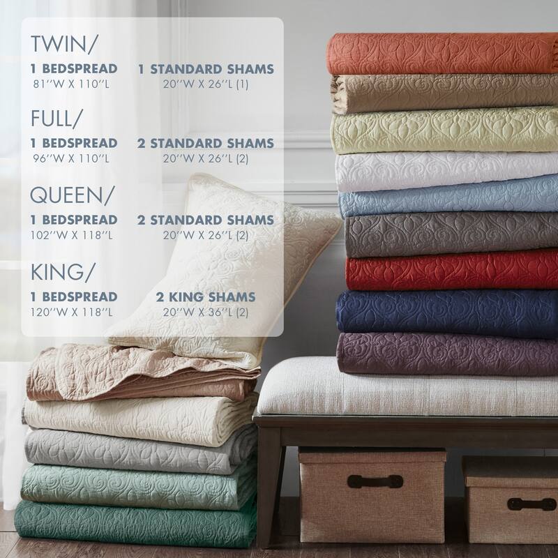 Madison Park Mansfield Reversible Oversized 3-piece Solid Texture Bedspread Quilt Set with Matching Shams