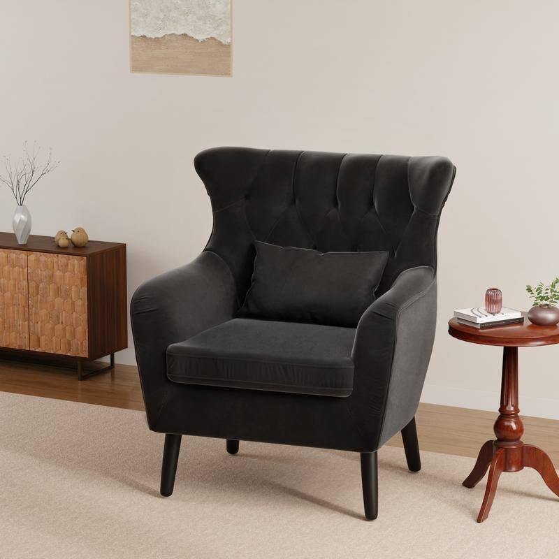 Tuft Velvet Living Room Thick Cushion Accent Chair (Set of 2)