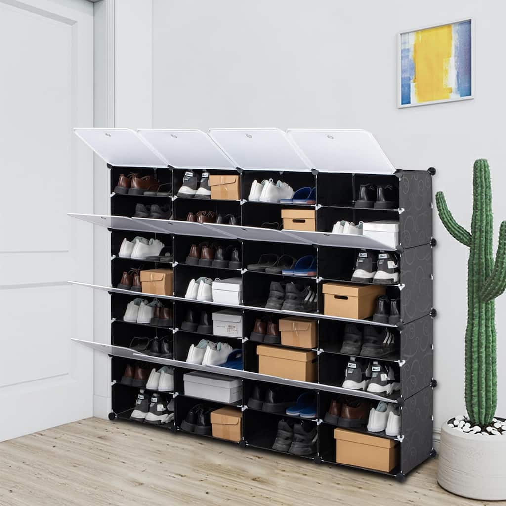 8-Tier Portable 64 Pair Shoe Rack Organizer 32-Cube Storage Organizer