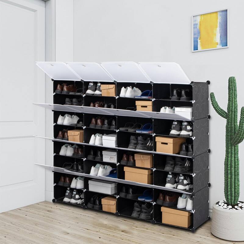 8-Tier Portable 64 Pair Shoe Rack Organizer 32-Cube Storage Organizer