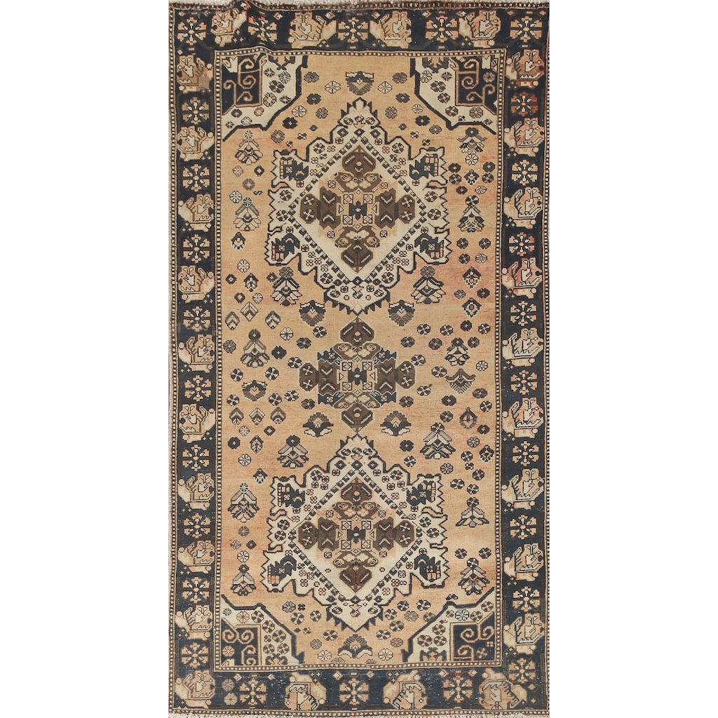 Bakhtiari Persian Vintage Area Rug Handmade Wool Carpet - 5'1" x 9'11"