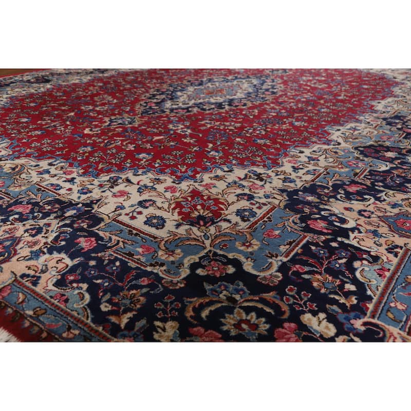 Hand Knotted Oriental 100% Wool Carpet Traditional Floral Red Mashad Area Rug - 12' 11'' X 10' 1''