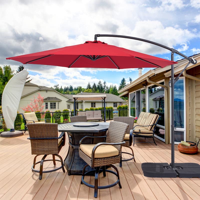 BONOSUKI 10ft Patio Offset Umbrella Outdoor Hanging Umbrella - Red