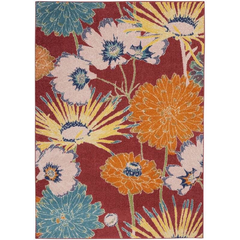 Power Loomed Floral Traditional Low Pile Area Rug - 87' X '63' X '0.25