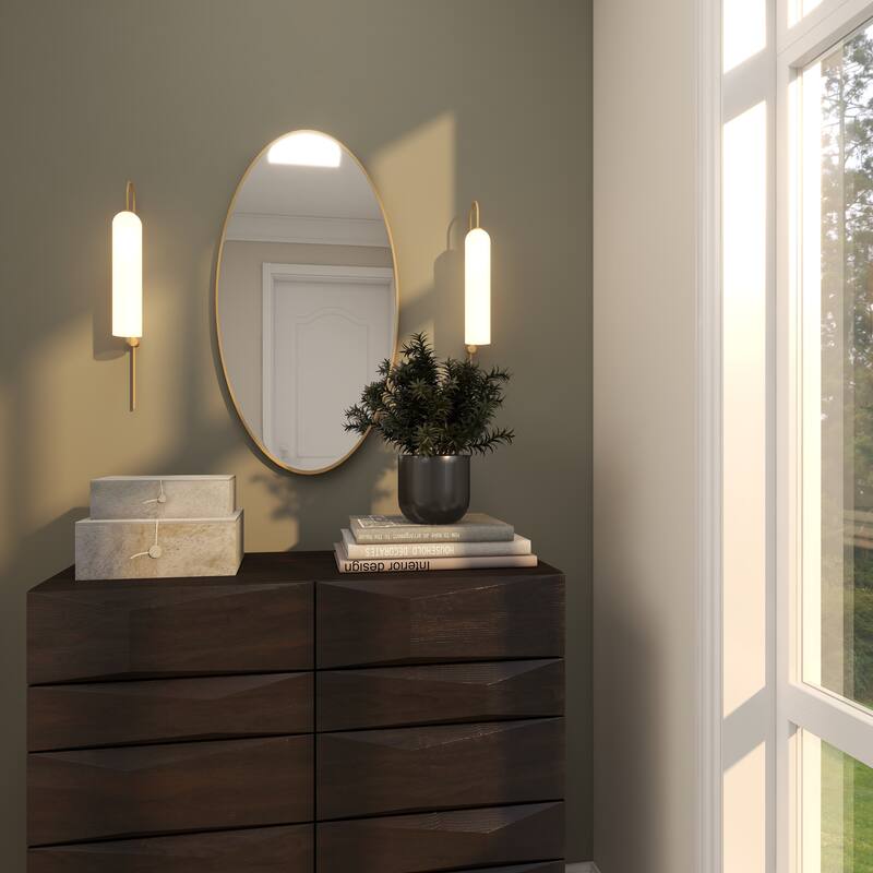 Wood Oval Room Wall Mirror with Thin Minimalistic Frame - Black, Gold or White - Roche River Decor