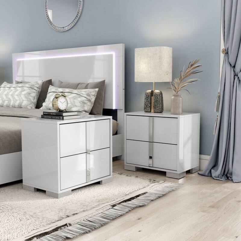 Furniture of America Erina Modern Glossy 2-drawer Nightstand (Set of 2) - White