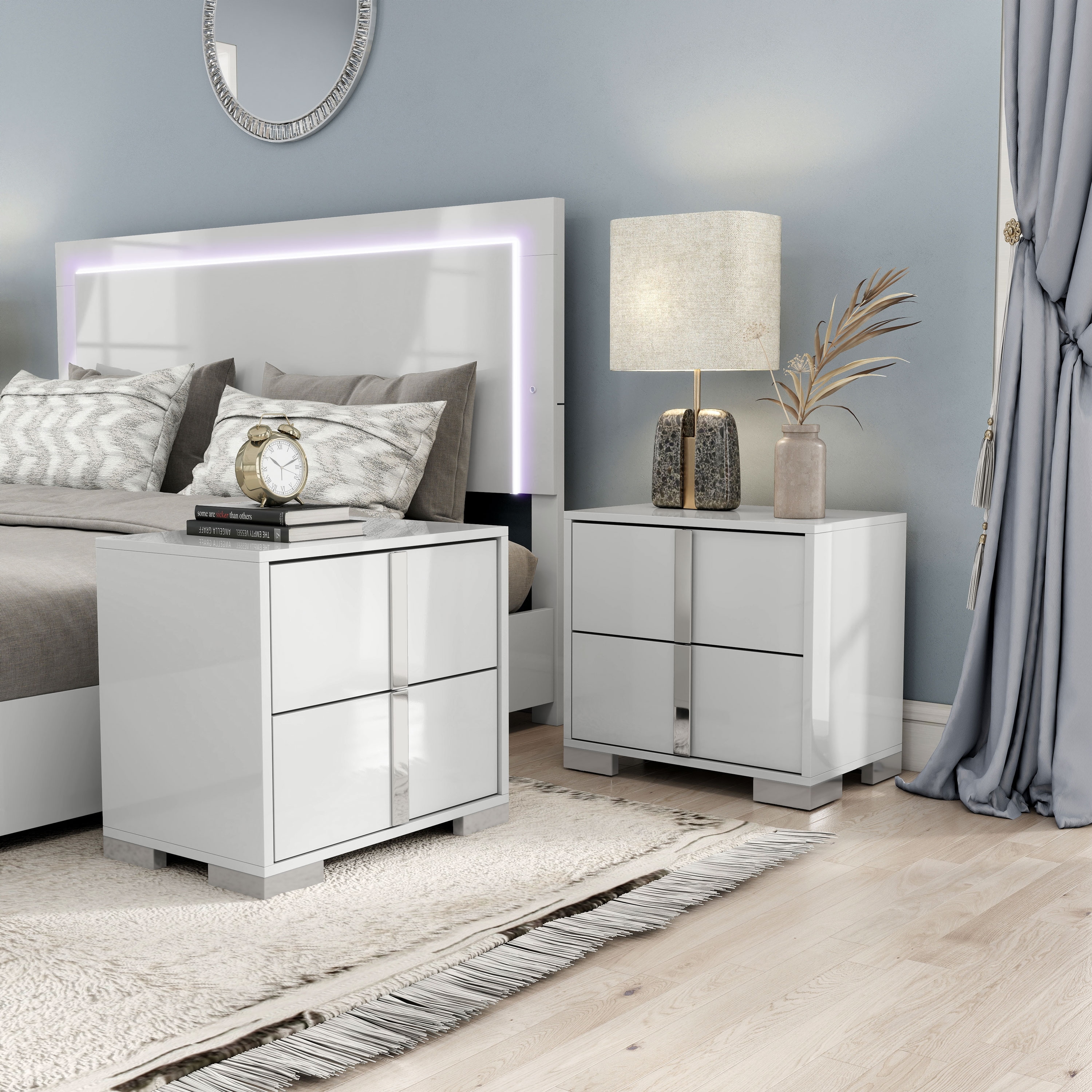 Furniture of America Erina Modern Glossy 2-drawer Nightstand (Set of 2), No Assembly Needed