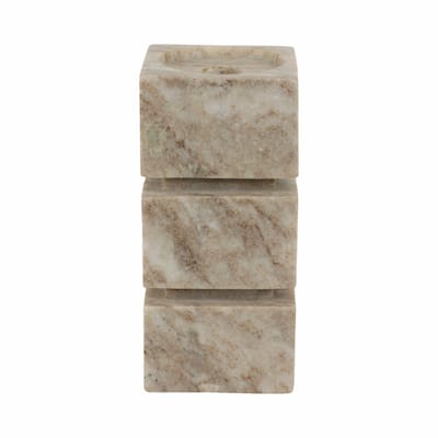 Stone and Marble Stacked Cubes Pillar Candle Holder Modern Glam Style
