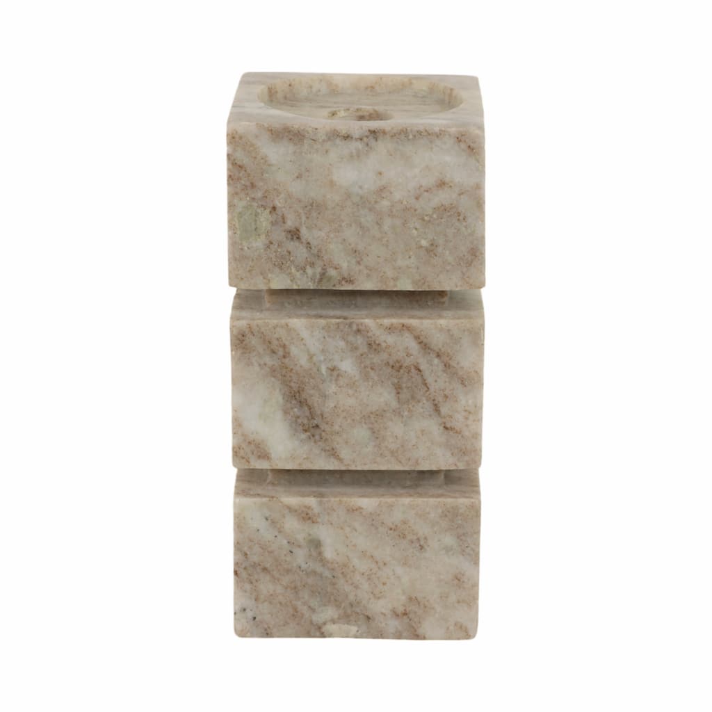 Stone and Marble Stacked Cubes Pillar Candle Holder Modern Glam Style