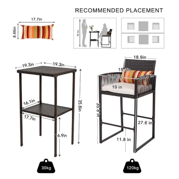 Square 2 - Person Wicker Bar Height Dining Set with Cushions