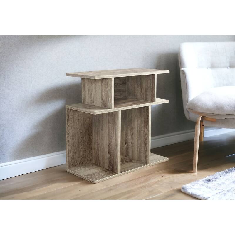 24" Rectangular Wood End Table with Six Open Shelves Perfect for Living Room or Office - 23.75”H x 11.75”W x 23.75”D