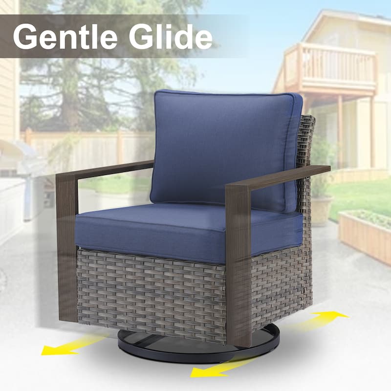Gymojoy 7 Pieces Patio Sofa with Rattan Swivel Rocking Chair Ottomans Outdoor Conversation Set