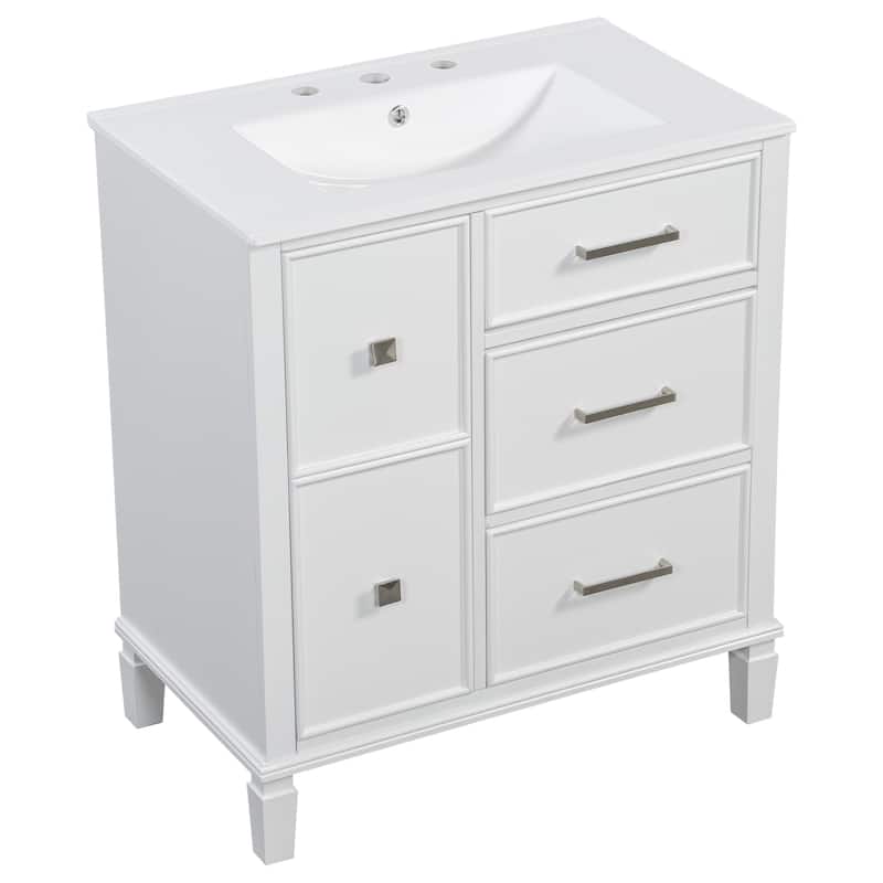 30 Inch Bathroom Vanity with Ceramic Sink, Flip-Out Drawer Design for Plumbing, Soft Close Drawers