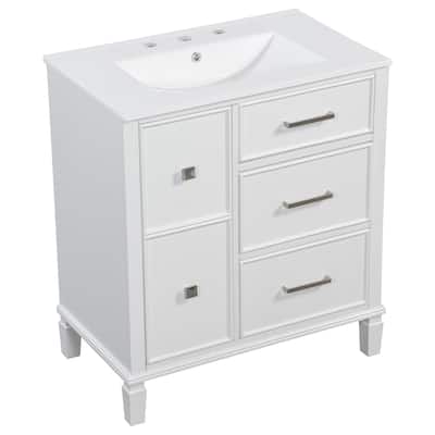 Bathroom Vanity with Ceramic Sink,Flip-Out Drawer Design
