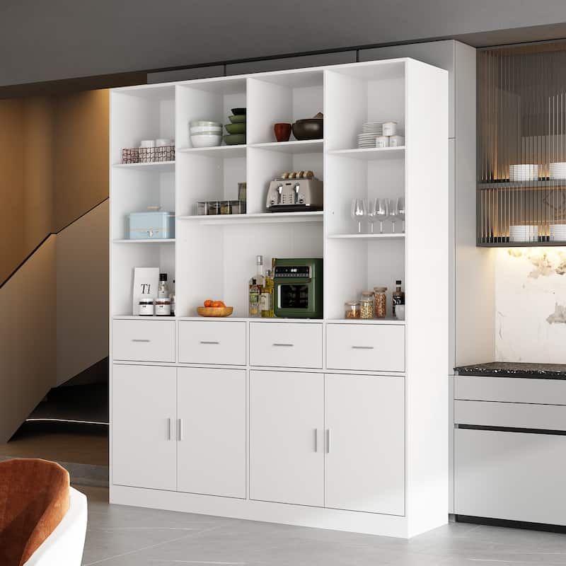 78.7" Large Bookcase,4 door, 4 drawer with Display Storage Shelves - 78.7"H x 63"W