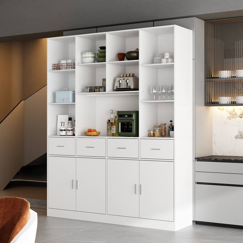 Black Freestanding Kitchen Pantry, Buffet Cabinet with Shelves & Doors - 78.7"H x 63"W