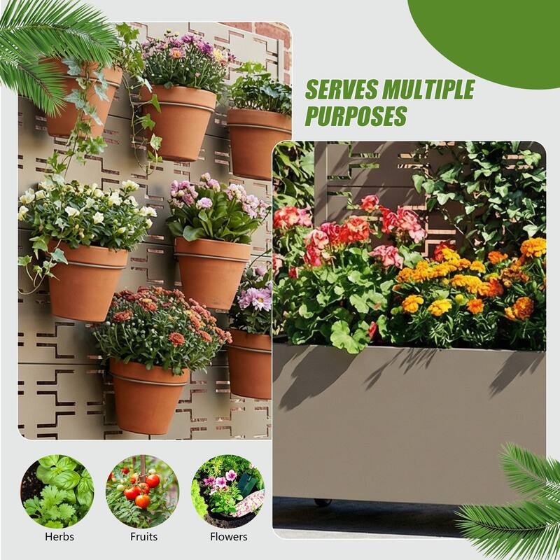 Metal Planter Box with Trellis Privacy Screen Planter Box with Lockable Wheels