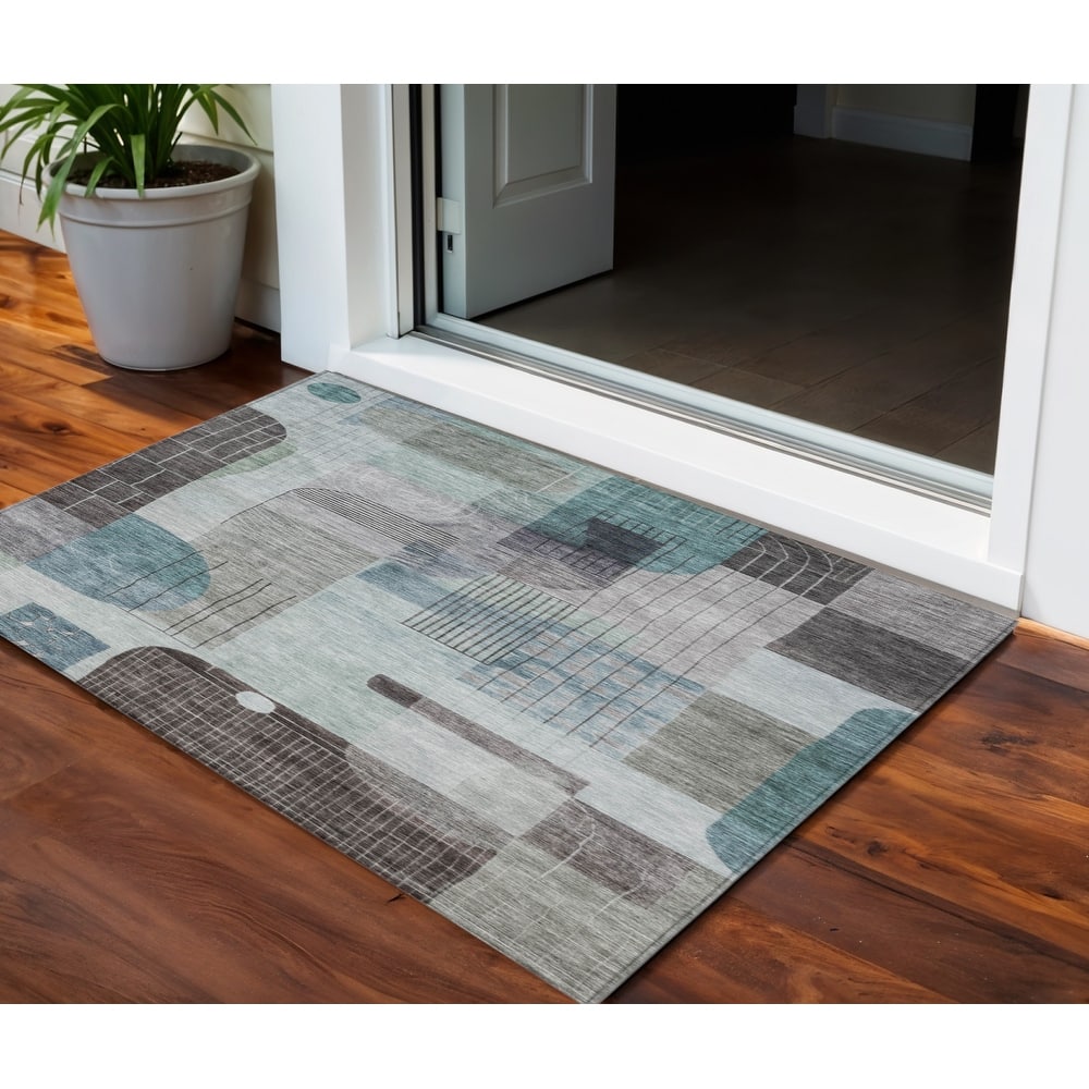 HomeRoots Abstract Transitional Rectangle Outdoor Rug
