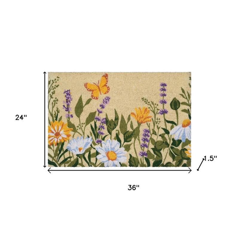 HomeRoots 24" X 36" Brown Green And Orange Floral Outdoor Coir Door Mat - 24.00' X '36.00