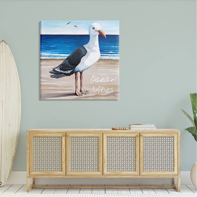 Stupell Ocean Vibes Coastal Seagull Beach Stretched Canvas Wall Art, Design by Elizabeth Tyndall