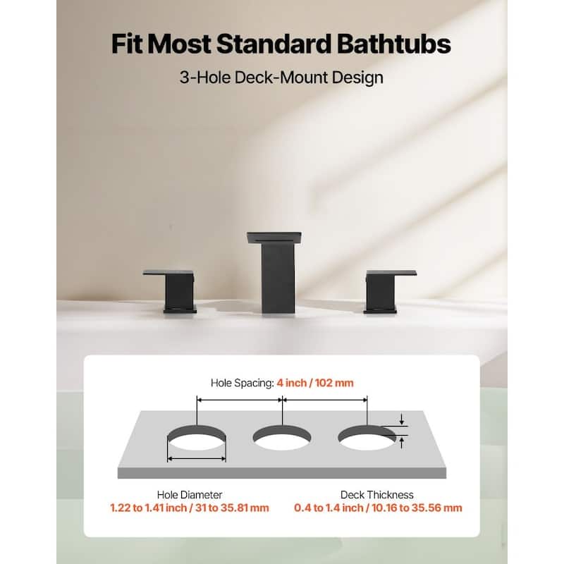 Matte Black Stainless Steel Roman Tub Faucet with 3-Hole and Deck Mount High Flow Water 4.36 GPM - 7.87" x 9.06" x 2.83"