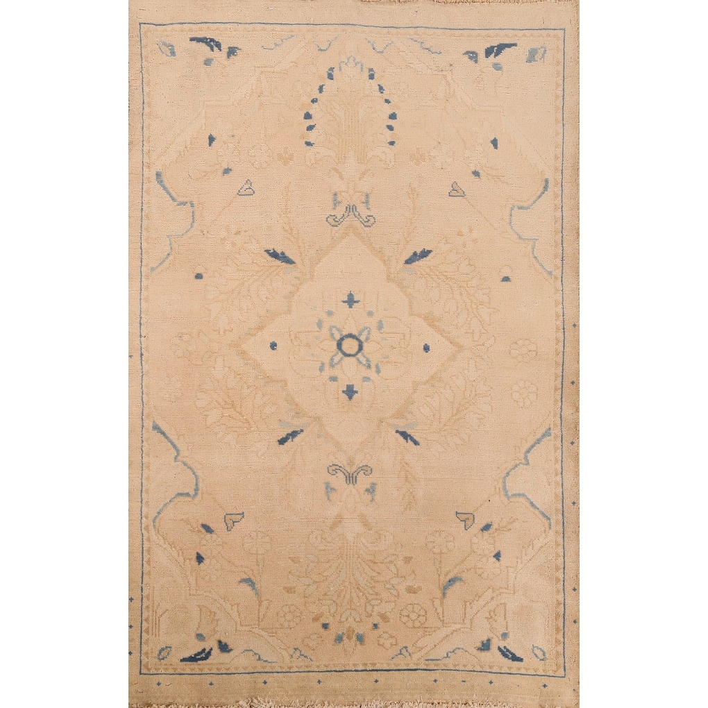 Hand Knotted Oriental 100% Wool Carpet Traditional Geometric Beige & Ivories Tabriz Area Rug - 5' 1'' X 3' 4''