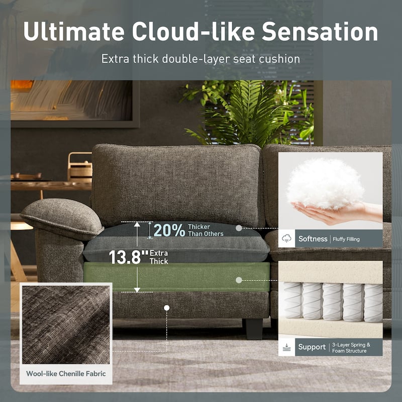 MAISON ARTS Modular Cloud Sectional Sofa, Comfy L- or U-Shaped Couch with Ottomans & Pillows, 4–6 Seat Living Room Sofa