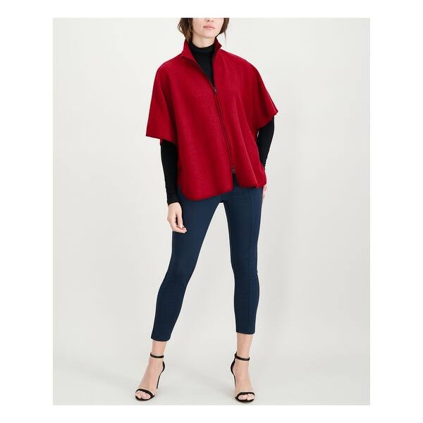 Shop Anne Klein Womens Red Zip Front Wool Cape Short Sleeve