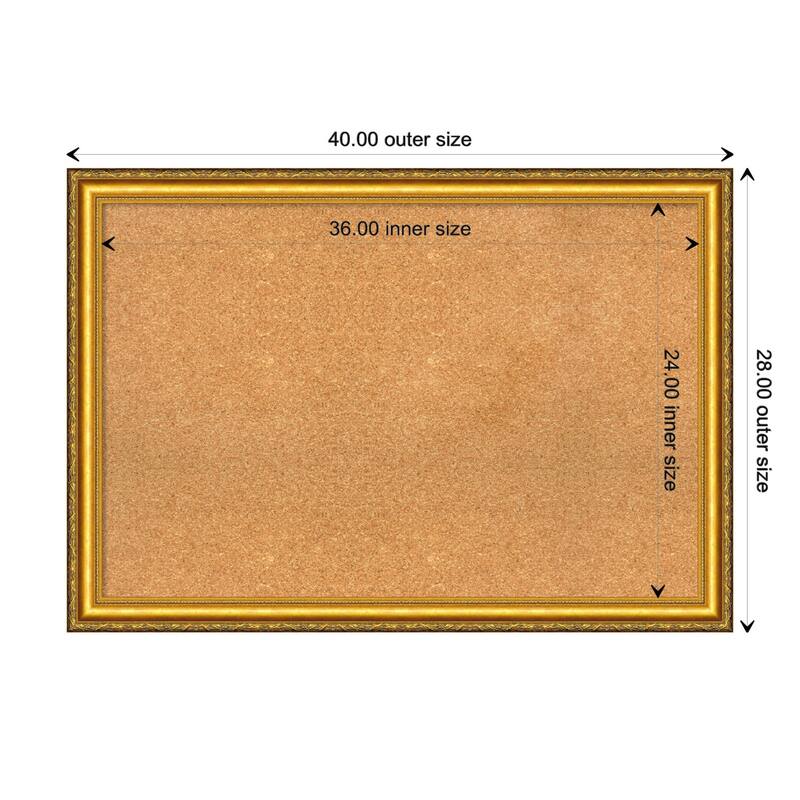 Colonial Embossed Gold Wood Framed Natural Corkboard Bulletin Board - Board Size 36x24