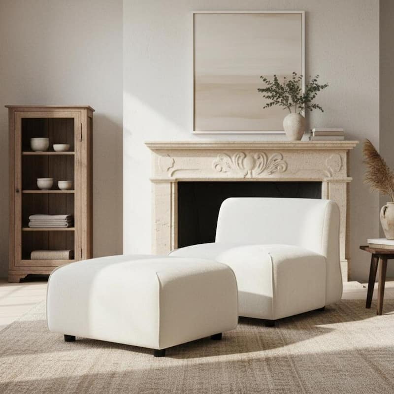 Christopher Knight Home - Marcella Modern 2-Piece Set Plush Upholstered Curved Padded Back Accent Chair and Footrest Ottoman