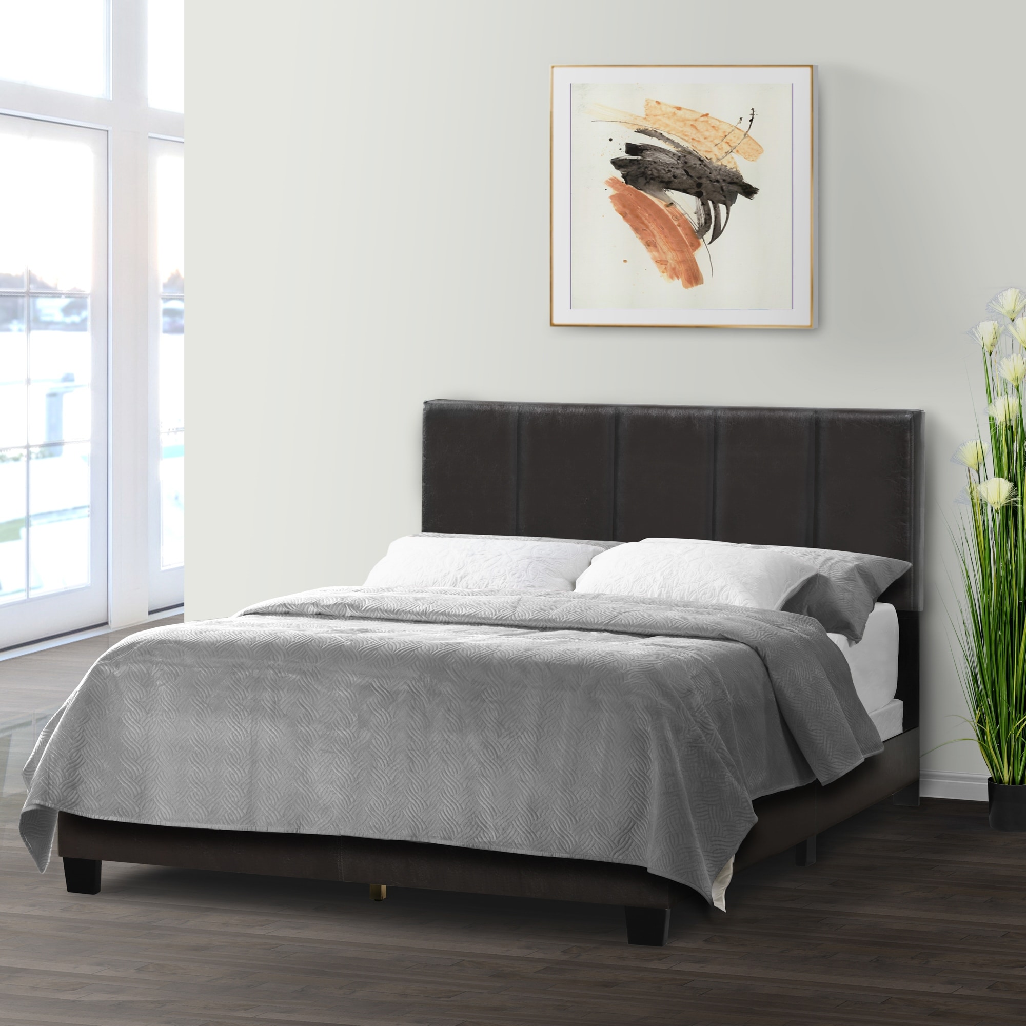 grey faux leather double bed