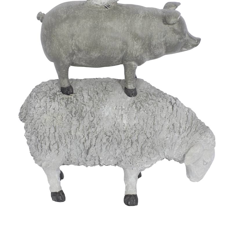 Gray Polystone Stacked Farm Animals Decorative Sculpture