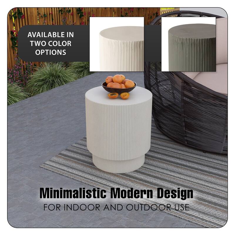 Eden 14-Inch Wide Round Side Table in Fiberstone Accent End Table for Indoor and Outdoor